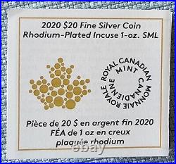 2020 Canada S$20 Maple Leaf Incuse-rhodium Plated Pf70 First Day Of Issue