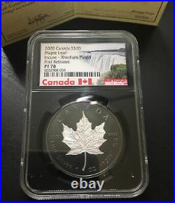 2020 Canadian Maple Leaf Incuse Rhodium NGC PF70 Black Core Silver 1oz FR