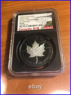 2020 Canadian Maple Leaf Incuse Rhodium NGC PF70 Black Core Silver 1oz FR