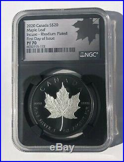 2020 Canadian Silver Maple Leaf Incuse Black Rhodium 1 oz Proof NGC PF70 FDOI