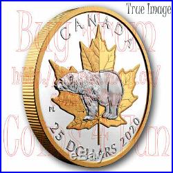 2020 Timeless Icons 4 Polar Bear Maple Leaf $25 Pure Silver Proof Piedfort Coin