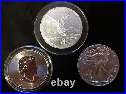 2020 US Silver Eagle, Canadian Maple Leaf. 9999 And 2017 Mexcio Libertad