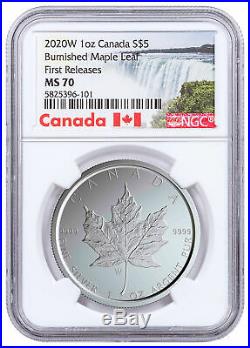 2020 W Canada 1 oz Burnished Silver Maple Leaf $5 NGC MS70 FR WithCOA SKU59504
