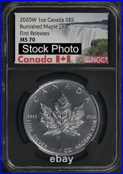 2020-W Canada $5 Silver Burnished Maple Leaf NGC MS-70 First Release Black Core