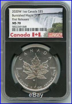 2020-W Canada Burnished $5 Maple Leaf Silver 1 oz NGC MS70 First Releases BJ268