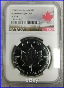 2020-W Canada Burnished Silver Maple Leaf Coin $5 1OZ Winnipeg NGC MS70