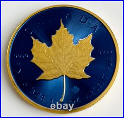 2021 1oz. 9999 BLUE Colorised Canadian Maple Leaf Gold Gilded Silver Coin