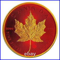2021 1oz. 9999 RED Colorised Canadian Maple Leaf Gold Gilded Silver Coin