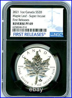 2021 $20 Canada 1 Oz Silver Super Incuse Maple Leaf Ngc Pf69 Reverse Proof Fr