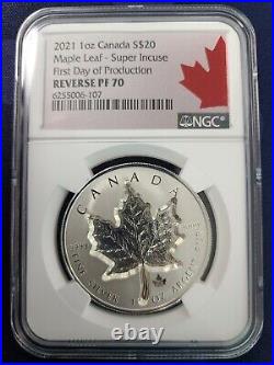 2021 $20 Canada Silver Maple Super Incuse NGC Rev PF70 First Day of Production