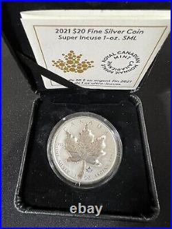 2021 20$ Super Incuse Maple Leaf 1 oz Silver Coin Royal Canadian Mint