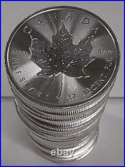 2021 Canada $5 Maple Leaf 1 Ounce. 9999 Silver Roll of 25 BU Coins in RCM Tube