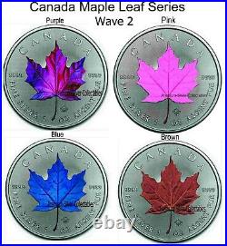 2021 Canada Maple Leaf Wave 2 Set of 4 x 1 Ounce Silver Colorized Series