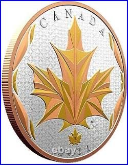 2021 Canada S$50 Maple Leaf In Motion Yellow & Rose Gold Plating 5 Oz Silver OGP