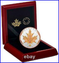 2021 Canada S$50 Maple Leaf In Motion Yellow & Rose Gold Plating 5 Oz Silver OGP