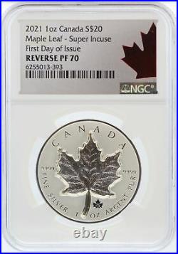 2021 Canada Super Incuse Maple Leaf 1 oz Silver NGC PF70 Reverse $20 Coin JK947