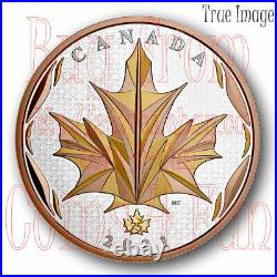 2021 Maple Leaf in Motion $50 Pure Silver Yellow&Rose Gold Plated Coin Canada