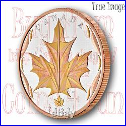 2021 Maple Leaf in Motion $50 Pure Silver Yellow&Rose Gold Plated Coin Canada