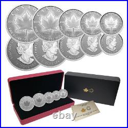 2021 Silver 5-Coin Maple Leaf Fractional Set -PULSATING Maple Leaf -Mintage3K