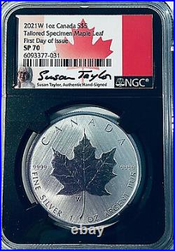 2021 W $5 Canada Tailored Specimen Burnished Maple Leaf NGC SP70 Taylor Signed