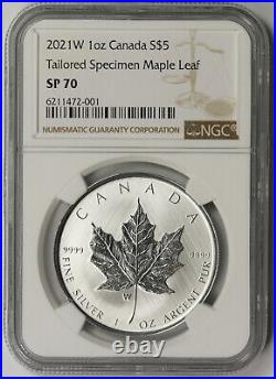 2021 W Canada Tailored Specimen Maple Leaf Silver $5 SP 70 NGC