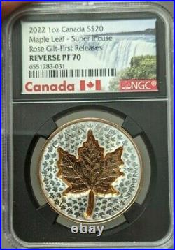 2022 $20 Canada 1 oz Silver Rose Gold Maple Leaf Super Incuse NGC PF70 FR Black
