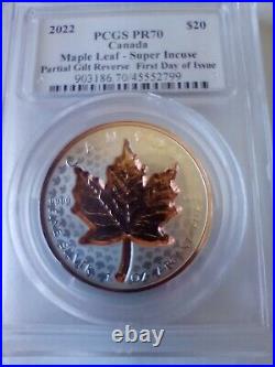 2022 $20 Canada Silver Maple Leaf-Supper Incuse Partial Gilt Rev. PCGS PR70 FDOI
