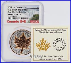 2022 Canada Maple Leaf Super Incuse Rose 1 Oz Silver NGC PF70 $20 Coin JP188