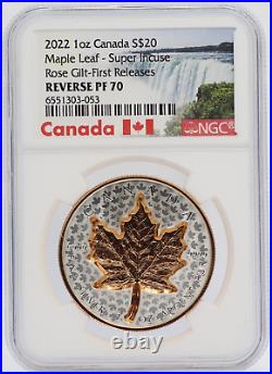 2022 Canada Maple Leaf Super Incuse Rose 1 Oz Silver NGC PF70 $20 Coin JP188