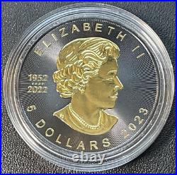 2023 1 Oz 9999 Silver Canada Maple Leaf Gold & Black Platinum Gilded Mintage 500