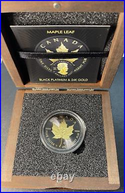 2023 1 Oz 9999 Silver Canada Maple Leaf Gold & Black Platinum Gilded Mintage 500