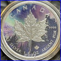 2023 1 Oz Silver Canada Maple Leaf, Northern Lights, Low Serial # 44 of only 300