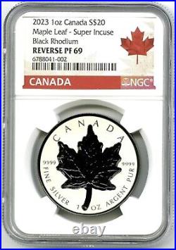 2023 $20 Canada Super Incuse Maple Leaf Black Rhodium Ngc Pf69 Silver Rev Proof