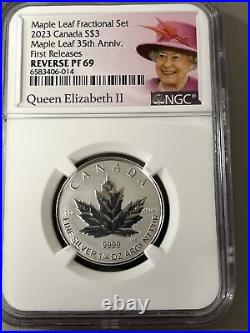 2023 Canada? 1/4oz Fine Silver $3 Maple Leaf 35TH, Reverse NGC PF69