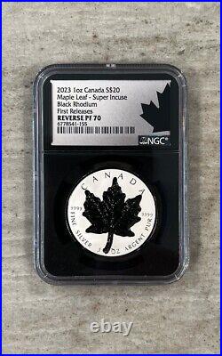 2023 Canada 1oz Silver Super Incuse Maple Leaf Black Rhodium Rev NGC PF70 FR