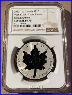 2023 Canada $20 Maple Leaf Super Incuse Black Rhodium NGC Reverse PF 70 Top Pop