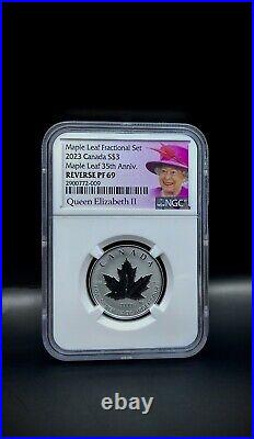 2023 Canada$3 1/4oz Fine Silver, Maple Leaf 35TH Anniv, Reverse PF69 BY NGC