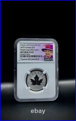 2023 Canada$3 1/4oz Fine Silver, Maple Leaf 35TH Anniv, Reverse PF69 BY NGC