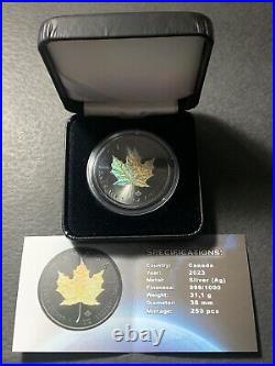 2023 Canada 999 Silver Maple Leaf Black Holographic With Cert Mintage 250 Only