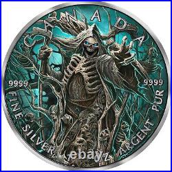 2023 Canada Maple Leaf Grim Reaper Armageddon V Colorized. 9999 Silver Coin