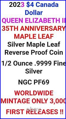 2023 Queen Elizabeth $4 1/2 Oz Canada Silver Proof Ngc Pf69 35th Maple Leaf Fr