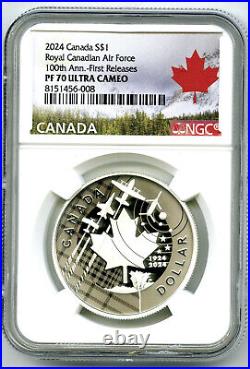 2024 $1 Canada Silver Dollar Proof Ngc Pf70 Maple Leaf Air Force First Releases
