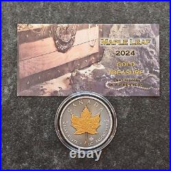 2024 1oz Silver Silver Maple Leaf 24kt Gold Treasure Canada Canada NEW ONLY 250 3