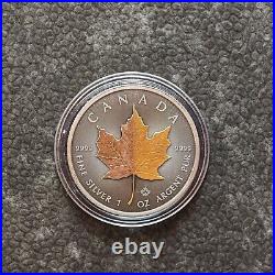 2024 1oz Silver Silver Maple Leaf Dual 24kt Gold Gilded Canada Canada NEW NUR250