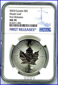 2024 $5 Canada 1oz Silver Kciii Maple Leaf Ngc Ms70 First Releases Blue Label