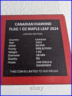 2024 Canada Maple Leaf Diamond Flag 1 Oz 9999 Silver. Gilded. Mintage 500