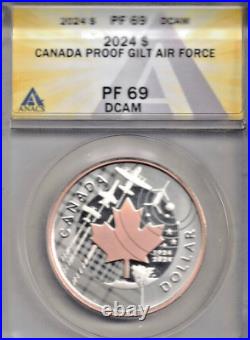 2024 Canada Silver Gilt Rose Gold Dollar Proof Anacs Pf69 Maple Leaf Air Force