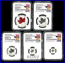 2025 Queen Elizabeth Silver 60th Maple Leaf Flag Ngc Pf70 5-coin Rev Proof Set