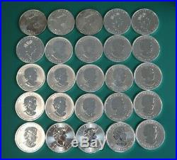 25 Canada Silver Maple Bullion Coin Stack Bulk Lot. 9999 1oz Silver Coins + Tube