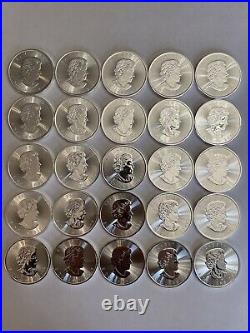 25 x 1oz. 9999 Silver Canadian Maple Bullion Coins (2017)